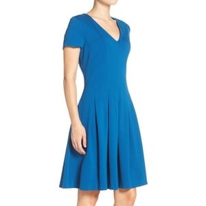 Eliza J Ponte Short Sleeve Fit Flare Seamed Dress